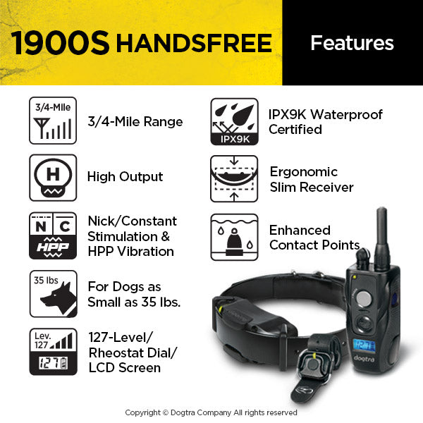Dogtra 1900S – Ergonomic 3/4-Mile IPX9K Waterproof High-Output Remote Dog Training E-Collar