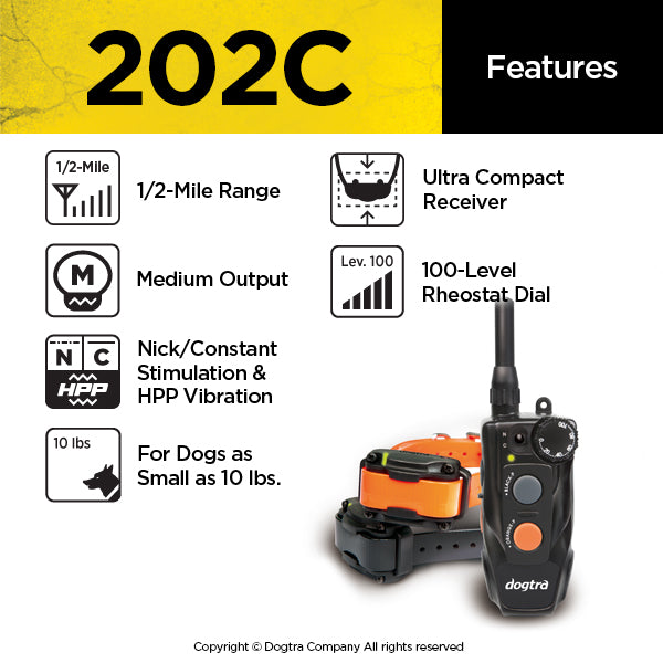 Dogtra 202C Waterproof ½-Mile One-Handed Operation 2-Dog Remote Training Dog E-Collar
