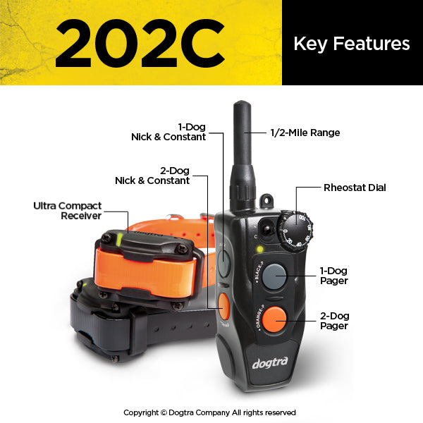 Dogtra 202C Waterproof ½-Mile One-Handed Operation 2-Dog Remote Training Dog E-Collar