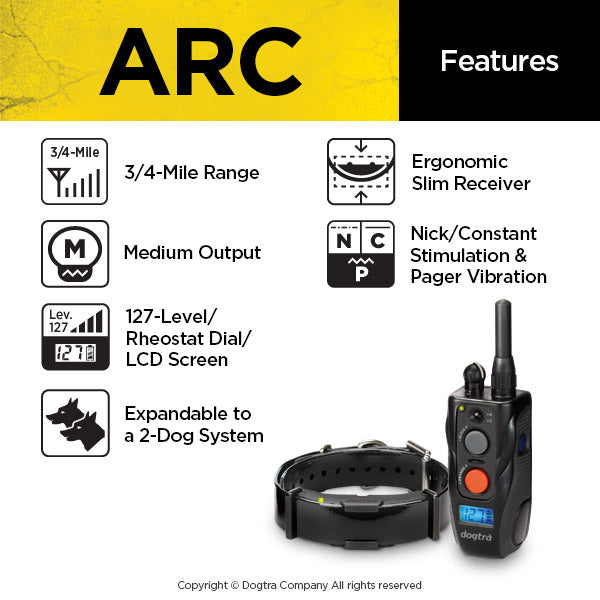 Dogtra ARC Remote Training Collar - 3/4 Mile Range, Waterproof, Rechargeable, Static, Vibration