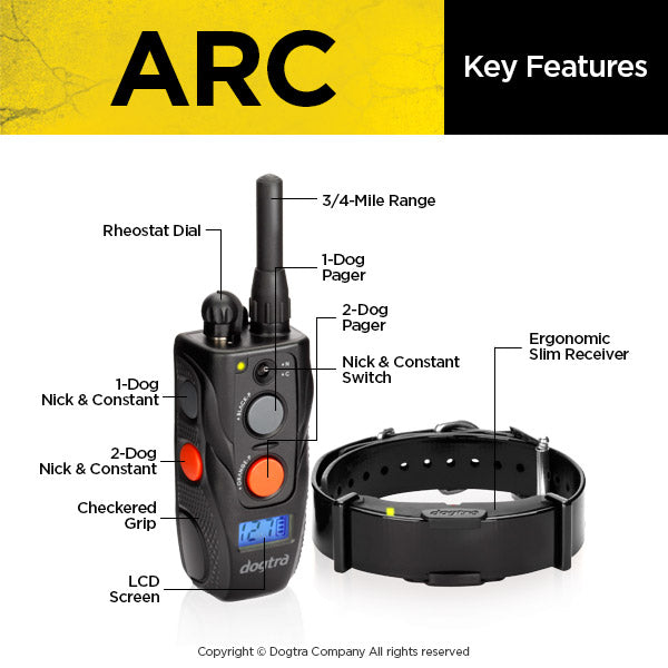 Dogtra ARC Remote Training Collar - 3/4 Mile Range, Waterproof, Rechargeable, Static, Vibration